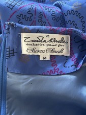 Vintage Zandra Rhodes @ Susan Small Blue Lustrous Silk Dress Size 14 1990s?