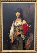 A.A. Harlamoff   "Summertime- The Flower Girl" Custom Framed Plate Signed Litho