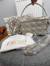 Christian Dior Lady Millie Handbag Lamb skin White With Gold Hardware
