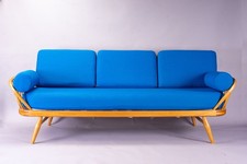 Fully restored Ercol 355 day bed studio couch elm & beech with new teal cushions