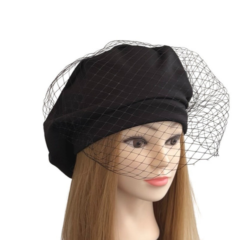 Black beret hat with - black, birdcage