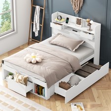 3ft Single Bed with Storage Headboard and Drawers, Wooden Platform Bed Frame
