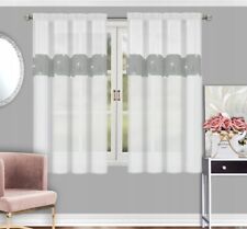 PAIR READY-MADE NET CURTAINS Diamante Sparkle JEWEL VOILE Pencil Pleat.