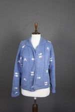 Pachamama Blue 100% Cotton Tight Knit Raglan Sleeve Cardigan Sweater Size M-L