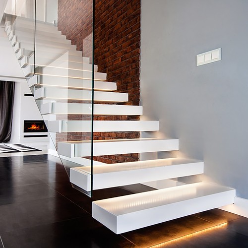 White corian staircase solid - corian,