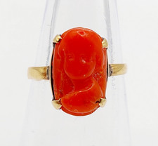 Antique 18k rose gold ring with coral cameo depicting the profile of a...