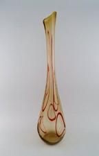 Large Murano floor vase in smoky and red mouth blown art glass. Italian design.