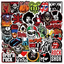 UK 50 Rock Stickers Lot Heavy Metal Punk Band Music Guitar Car Decals Skateboard