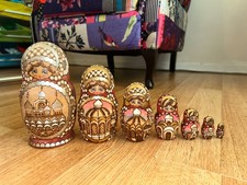 Vintage Russian Wooden Hand Painted signed Nesting Dolls Matryoshka. Set Of 7