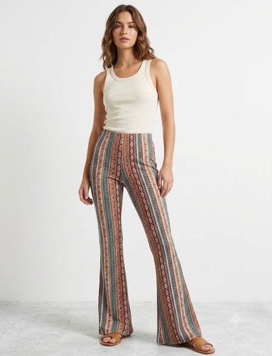 Mauve boho striped flare pants - boho,
