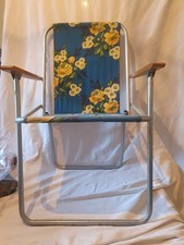 Vintage Deck Chairs Floral Pattern Wooden Arms x 2