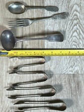 Nice Vintage job lot of 9 EPNS Items - Sugar / Ice tongs, Ladle,  Spoons & Fork