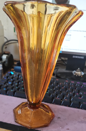 Vintage amber glass stem vase - stem,