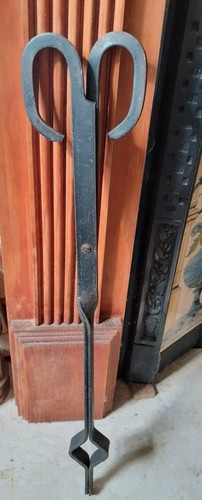 Vintage black metal fire tongs - vintage,
