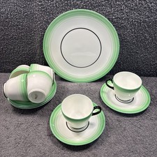 Stunning Green stripe Wedgwood "S140" - 13 piece Tea set (Cups + Saucers + Cake)