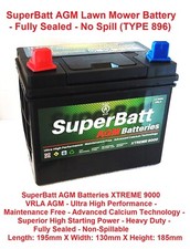 12V 32AH SuperBatt 32AGMR 896 AGM Lawn Mower Battery MINI TRACTOR RIDE ON MOWER