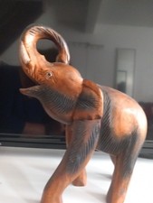 Vintage Wooden Elephant Carved Figurine 