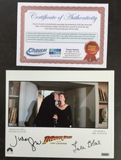 Julian Glover, Isla Blair SIGNED Indiana Jones + COA from Chaucer AFTAL Approved