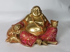 Gold Statue of the Laughing Buddha,  Happy Buddha, Resin W/ Embossed Fabric