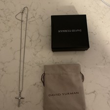 David Yurman Sterling Cable Cross Pendant w/ Box 3MM Chain Necklace 19in ladies 