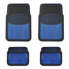 Heavy Duty Rubber Car Floor Mat Set Blue Universal Van Non-Slip Metallic Mats
