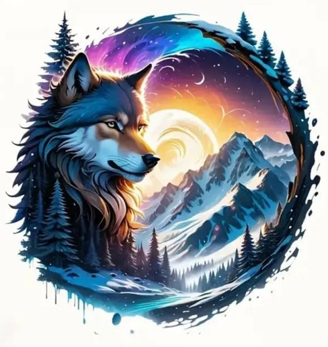 Wolf sticker fantasy mountain - wolf,