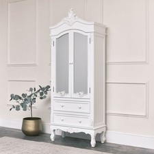 Antique white ornate mirror shabby french chic wardrobe cupboard closet furnitur