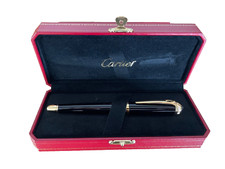 Black and Gold Cartier Roadster Screwcap Rollerball Pen with Blue Cabochon