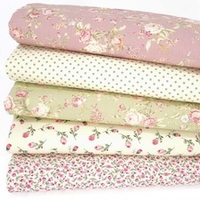 FAT QUARTER BUNDLE Cotton Fabric Vintage Rose Pink Spot Ditsy Floral Material
