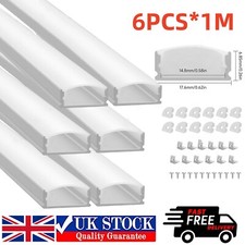 6×1M LED Aluminium Channel Profile 3.3ft Extrusion Diffuser Strip Lights Cover