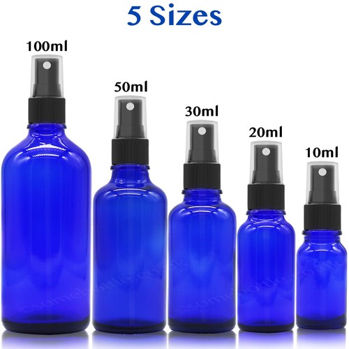 Blue glass spray bottle - spray, black