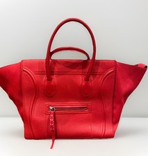 Celine Luggage Phantom Tote Bag Red Leather Paris Logo