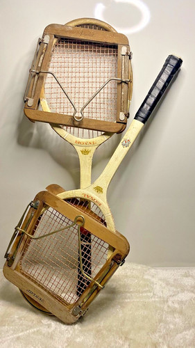 Pair vintage wooden tennis - vintage,