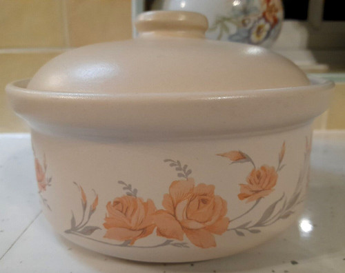 Vintage peach rose lidded - peach,