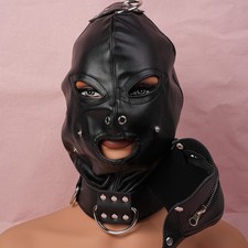 Mouth Open Full Head Hood Couple Adult Cosplay Games PU Leather Sexy Mask Hood