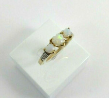  9ct Gold Opal Ring Diamond Hearts Hallmarked NEW Size L 1/2 with gift box