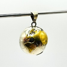 Vintage Silver Plate & Brass Earth Globe Chime Pendant Dangle Ball Jingle Mexico