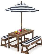 Kids Wooden Picnic Table Set with Cushions & Umbrella Garden Bench Set