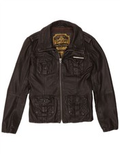 SUPERDRY Womens Leather Jacket UK 14 Medium Brown Leather BD10