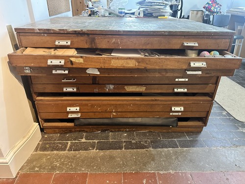 Antique wooden plan chest - wooden,