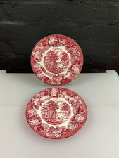 2 x Enoch Woods English Scenery Pink Salad Plates 7.75" Wide Set Smooth