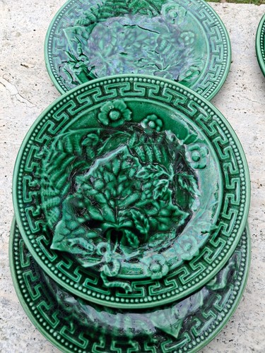 Antique green majolica plates - green,