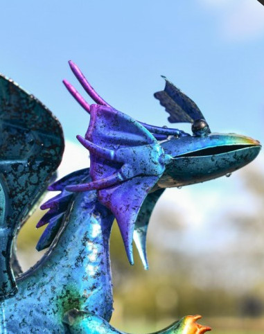 Blue metal baby dragon garden - dragon,