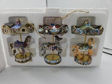 Vintage 1999 Set  3 Bradford Edition Horse Carousel For All Seasons Ornaments #1