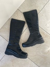 Vintage Y2K Black Platform Knee High Boots - Chunky Sole Retro Goth Size