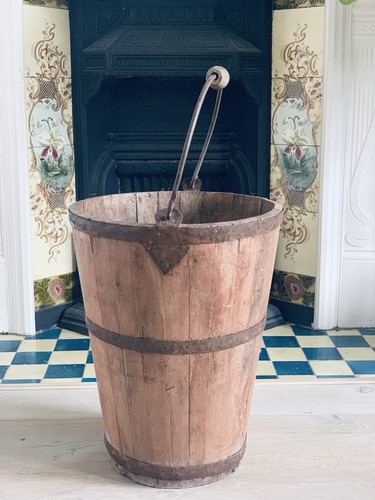 Antique handmade wooden bucket - antique,