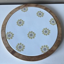 Laura Ashley Retro Daisy Ceramic Tile & Wood Serving Board Cheese Plate 18cm