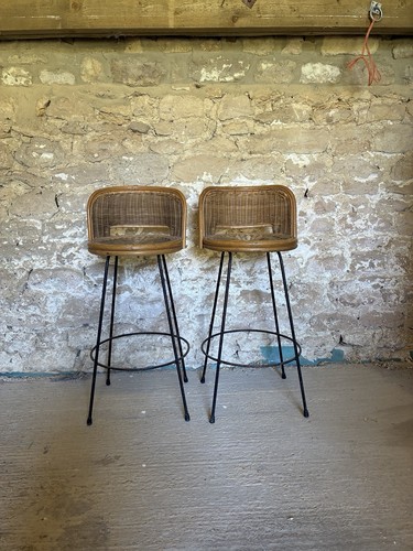 Pair wicker bar stools - wicker,