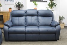 G PLAN KINGSBURY STATIC 3 SEATER SOFA IN NAVY BLUE LEATHER. RRP £2678.