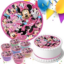 MINNIE MOUSE BIRTHDAY PARTY PERSONALISED CAKE TOPPER & CUPCAKE TOPPERS A038